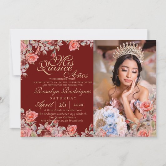 キンセアニェラレッドエレガント金ゴールドバラフォト招待状 招待状 (正面)