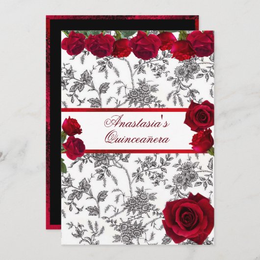 キンセアニェラレッドサテンレッドローゼス白黒トワール 招待状 (正面/裏面)