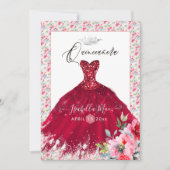 キンセアニェラレッドスパークルガウン水彩花 招待状 (正面)