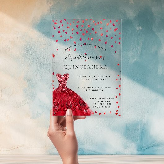 キンセアニェラレッドドレスハート 澄ん アクリル招待状