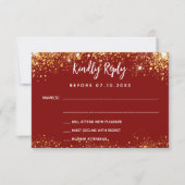 キンセアニェラレッドドレス花金ゴールドRSVPカード 出欠カード (正面)
