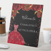 キンセアニェラレッドブラックドレス花模様歓迎 台座サイン (インサイチュ)