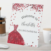 キンセアニェラレッドホワイトグリッタードレスウェルカム 台座サイン (インサイチュ)