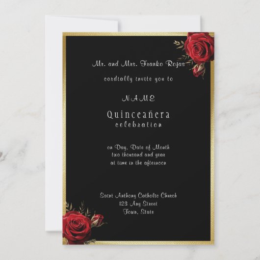 キンセアニェラレッドローゼス金ゴールドフィリグリー 招待状 (裏面)