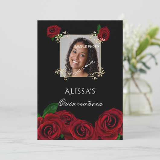 キンセアニェラレッドローゼス金ゴールドフレームキンセアニェラ 招待状 (スタンド正面)