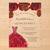 キンセアニェラレッドローゼドレスグリッター 澄ん アクリル招待状 (正面)