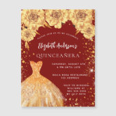 キンセアニェラレッド金ゴールドグリッタードレスバラ贅沢 マグネット招待状 (正面)