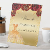 キンセアニェラレッド金ゴールドグリッタードレスフローラ歓迎 台座サイン (インサイチュ)