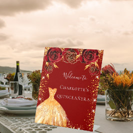 キンセアニェラレッド金ゴールドグリッタードレスフローラ歓迎 台座サイン