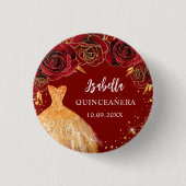 キンセアニェラレッド金ゴールドグリッタードレス名 缶バッジ (正面)