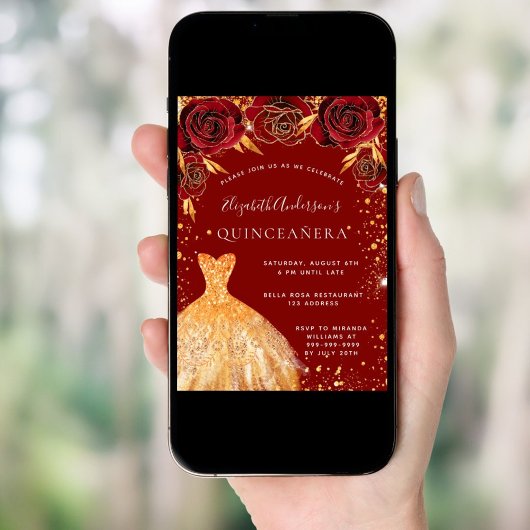 キンセアニェラレッド金ゴールドグリッタードレス花模様 招待状