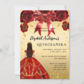 キンセアニェラレッド金ゴールドドレスボウ花模様 招待状 (正面)