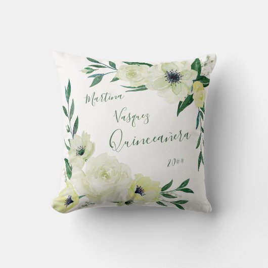 キンセアニェラワイルドバラと緑の装飾用クッション クッション (正面)