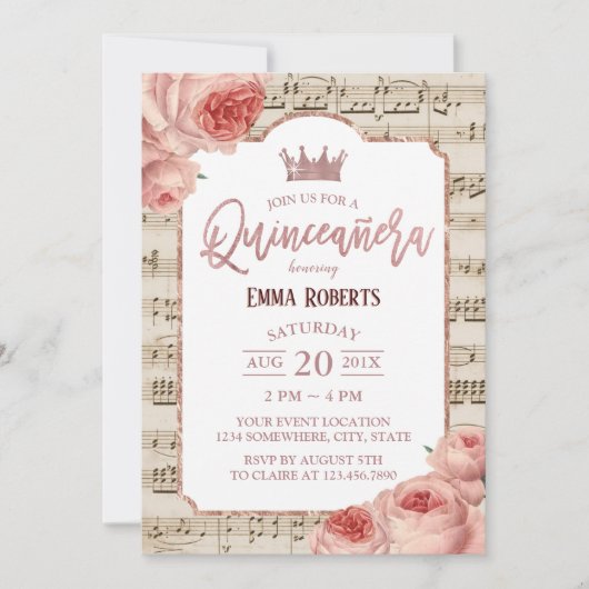 キンセアニェラヴィンテージバラフローラ誕生日 招待状 (正面)