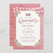 キンセアニェラヴィンテージピンクミュージック15誕生日 招待状 (正面/裏面)