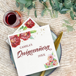 キンセアニェラヴィンテージレッドピンク金ゴールドカスタムフローラ スタンダードランチョンナプキン