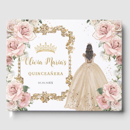 キンセアニェラヴィンテージ赤面ピンクフローラシャンパン ゲストブック (正面)