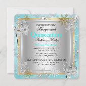 キンセアニェラ仮装ティール(緑がかった色)金ゴールドスノーフレークスシルバー 招待状 (正面)