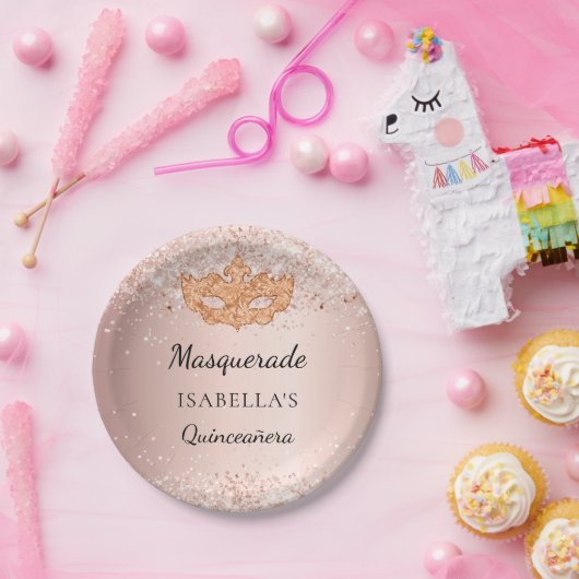 キンセアニェラ仮装バラ金ゴールドグリッターパーティー ペーパープレート (パーティー)