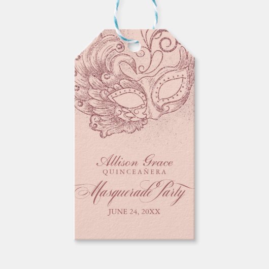 キンセアニェラ仮装パーティーバラ金ゴールドピンク ギフトタグ (正面)