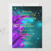 キンセアニェラ仮装パーティーマスクティール（緑がかった色）紫金ゴールド 招待状 (裏面)