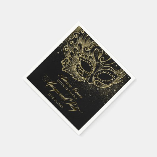 キンセアニェラ仮装パーティー金ゴールドブラック スタンダードカクテルナプキン (角)