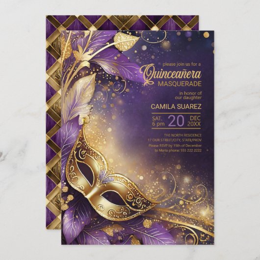 キンセアニェラ仮装パープル金ゴールドID1031 招待状 (正面/裏面)