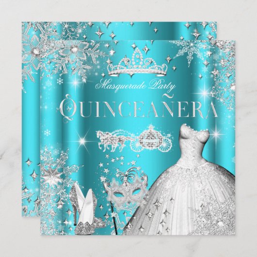 キンセアニェラ仮装マジカルプリンセスティール（緑がかった色） 招待状 (正面/裏面)