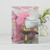 キンセアニェラ仮装金ゴールドグリッターピンクパール 招待状 (スタンド正面)