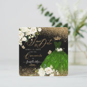 キンセアニェラ保存ザデイトグリーンフェイクグリッターガウン 招待状 (スタンド正面)