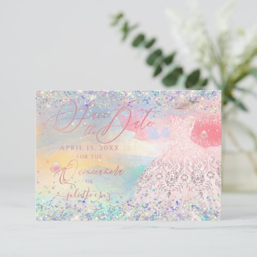 キンセアニェラ保存ザデイト赤面ピンクドレス 招待状 (スタンド正面)