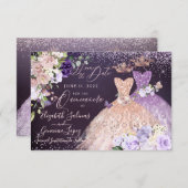 キンセアニェラ保存ザ日付バラ金ゴールドダスティパープル 招待状 (正面/裏面)