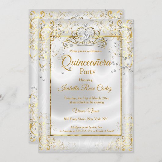 キンセアニェラ写真白金ゴールドティアラハート 招待状 (正面/裏面)