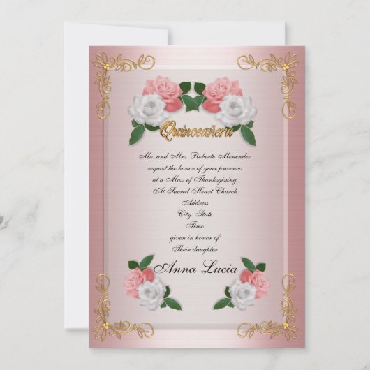 キンセアニェラ大招待15誕生日 エレガント 招待状 (正面)