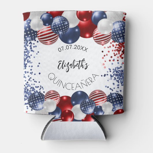 キンセアニェラ愛国米国赤白青国旗 缶クーラー (正面)