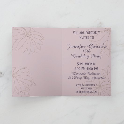 キンセアニェラ折り畳み15th誕生日パーティー 招待状 (内部)