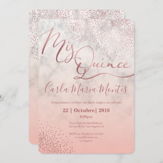 キンセアニェラ招フェイク待バラ金ゴールド、クインズ 招待状 (正面/裏面)