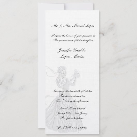 キンセアニェラ招待状またはスウィート16バースデーパーティー 招待状 (正面)