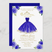 キンセアニェラ招待状ゴールドフォイル王室のブルーガウン 招待状 (正面/裏面)