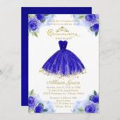 キンセアニェラ招待状ゴールドフォイル王室のブルードレス 招待状 (正面/裏面)