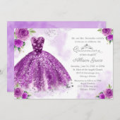 キンセアニェラ招待状シルバーパープルフローラガウン 招待状 (正面/裏面)