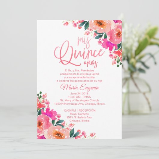 キンセアニェラ招待状スペインのホットピンクフローラ 招待状 (スタンド正面)