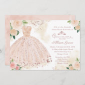 キンセアニェラ招待状スペインの赤面バラ金ゴールド 招待状 (正面/裏面)