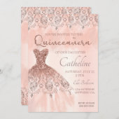 キンセアニェラ招待状バラ金ゴールド、15歳の誕生日 招待状 (正面/裏面)