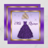 キンセアニェラ招待状パきらめくープルラベンダー金ゴールド 招待状 (正面/裏面)