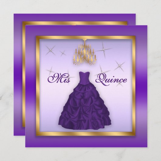 キンセアニェラ招待状パきらめくープルラベンダー金ゴールド 招待状 (正面/裏面)