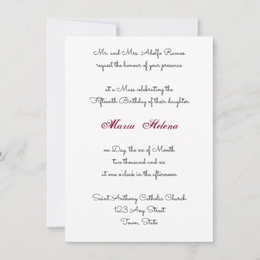 キンセアニェラ招待状ブルゴーニュの金箔 招待状 (裏面)