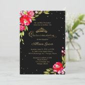 キンセアニェラ招待状ホットピンクフローラオンブラック 招待状 (スタンド正面)