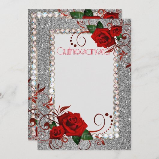 キンセアニェラ招待状レッドローズグリッター写真CSTM 招待状 (正面/裏面)