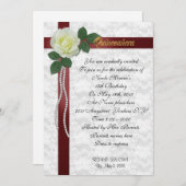 キンセアニェラ招待状白バラと赤リボン 招待状 (正面/裏面)